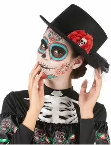 Чорний циліндр із черепом та червоною квіткою для дорослих (Dia de los muertos)