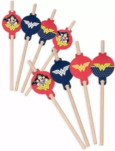 8 картонних соломинок з медальйонами Wonder Woman, 20 см
