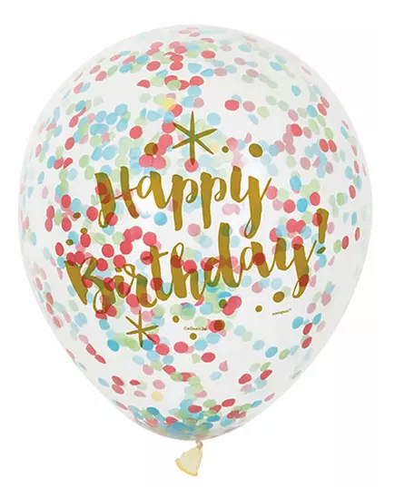 Латексні кульки «Happy Birthday» з мультикольоровим конфетті, 30 см